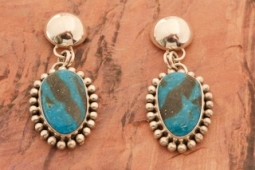 Artie Yellowhorse Genuine Kingman Turquoise Sterling Silver Post Earrings